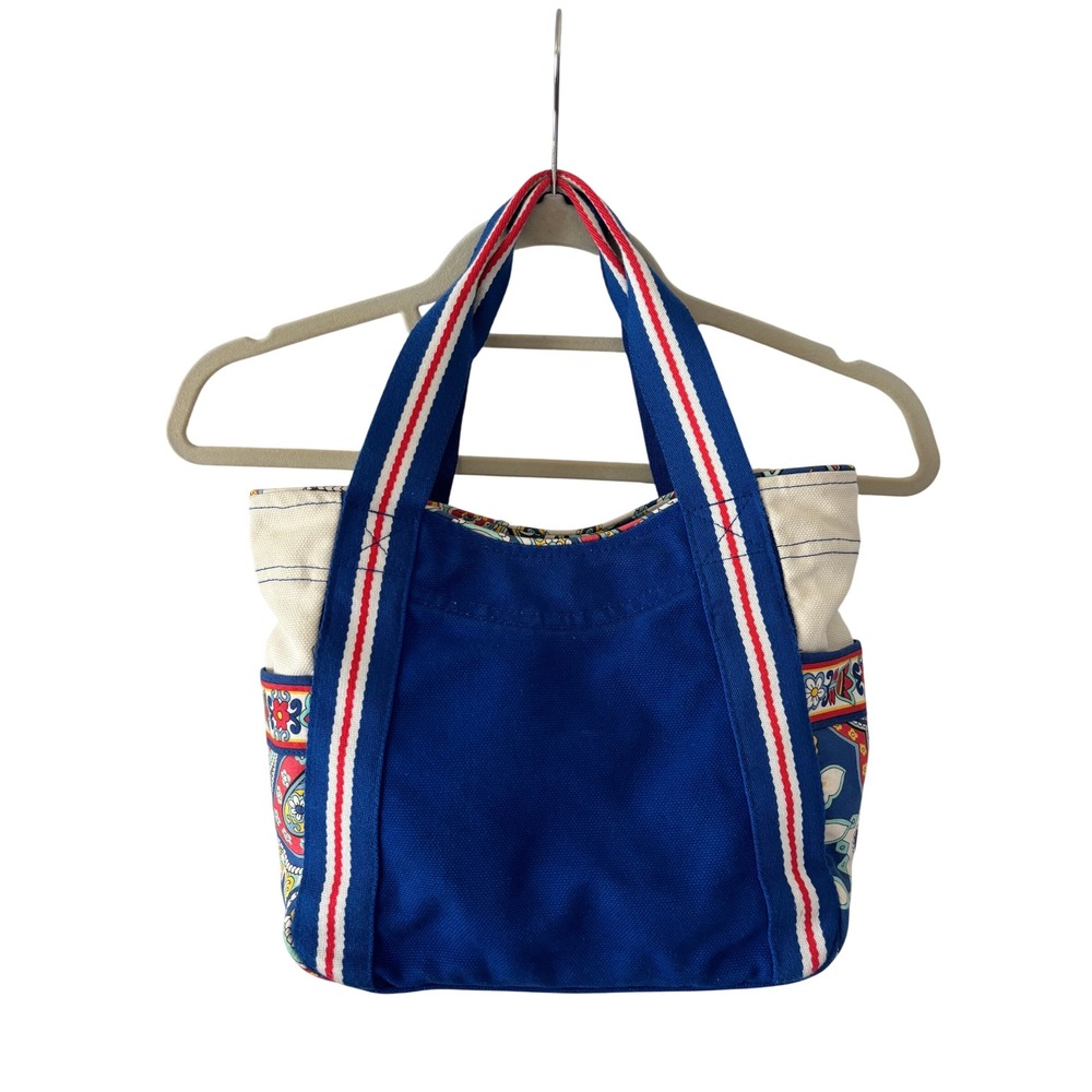 Vera Bradley Blue Canvas Paisley Tote Bag Striped Handles Small Handbag